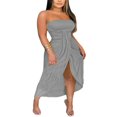thumbnail image 1 of Femmes Robe Bustier hors-Épaule Sans Manches Froncées Taille Haute Slit Robe avec Ourlet Recadré Robe de Bal Gris L, 1 of 7