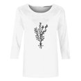 thumbnail image 4 of HKEJIAOI Chandail à Col Rond pour Femmes, Manches 3/4, T-Shirts Graphiques Mignons avec Fleurs, Haut d'Été Décontracté, A-Blanc P, 4 of 4