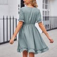 thumbnail image 4 of Dvprdro Robe en Chiffon pour Femmes, Mode Été, Col en V, Manches Courtes, à Volants Plissés, Décontractée, Ample, Boho, Plage, Soleil, Mini Robe, 4 of 5