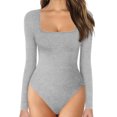 thumbnail image 1 of fartey Justaucorps à Manches Longues pour Femmes Noir Col Carré Extensible Coupe Ajustée Hauts Justaucorps Combinaison Gaine, 1 of 5