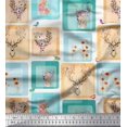 thumbnail image 1 of Soimoi Polyester Crepe Fabric Bird & Reindeer Face Patchwork Print Fabric by The Yard 52 Inch Wide, 1 of 3