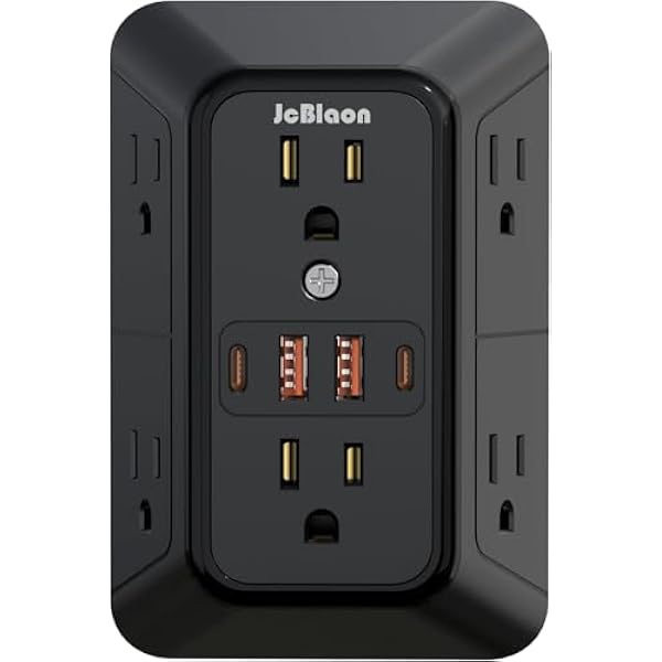 USB Wall Charger Power Strip Surge Protector with 4 USB Ports (2 USB C) Plug Extension Multiple Outlets Plug Extension Multi Outlet Plug in Adapter Spaced Outlets for Home Office Travel,White (Black)