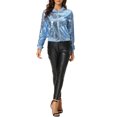 thumbnail image 2 of INSPIRE CHIC Women's Sequin Jacket Zipper Closure Hidden Pockets Bomber Jacket S Light Grey Blue, 2 of 6