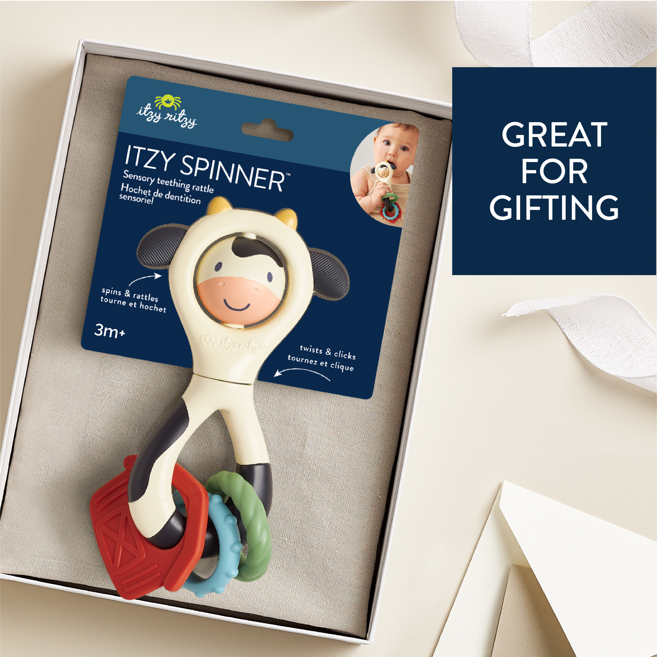 Itzy Ritzy Itzy Spinner™ Vache Jouet à rotation pour bébé, ventouse rotative, pour nourrissons, 6 mois et plus
