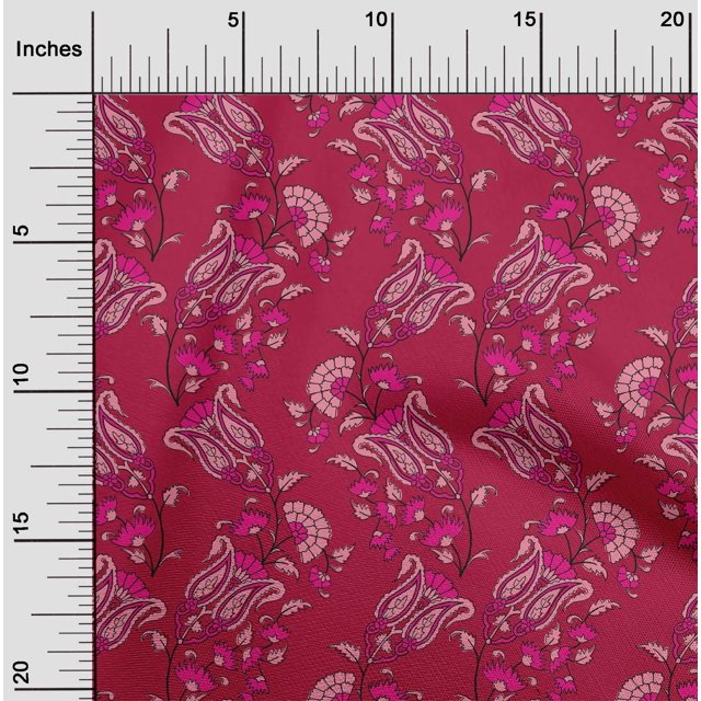 oneOone Polyester Lycra Fabric Leaves|Floral & Paisley Block Print Fabric By Yard 56 Inch Wide