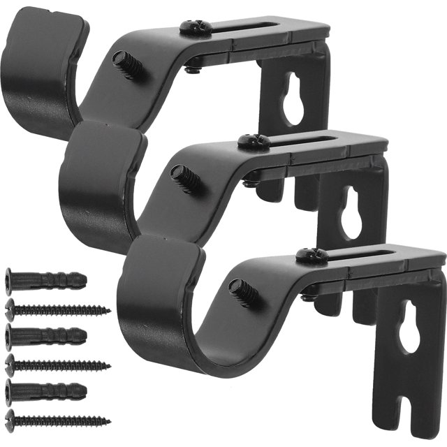 3Pcs Curtain Rod Brackets Adjustable Drapery Rod Holders Window Curtain Rod Support Hanger with Installation Screws