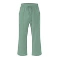 thumbnail image 4 of Bocqde Womens Capri Pants Cotton Linen Elastic Waisted Drawstring Casual Cropped Trousers with Pockets, 4 of 5