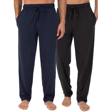 Fruit of the Loom Men's Extended Sizes Jersey Knit Sleep Pant (2-Pack), Black/Navy, Small