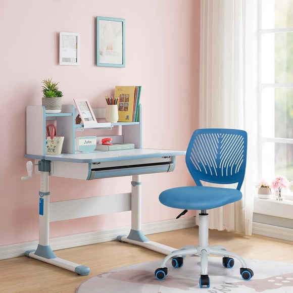 Giantex Swivel Office Desk Chair, Small Armless Task Chair with Hollow-out Back, Upholstered Mesh Seat, Sturdy Construction, Height Adjustable Computer Chair for Study