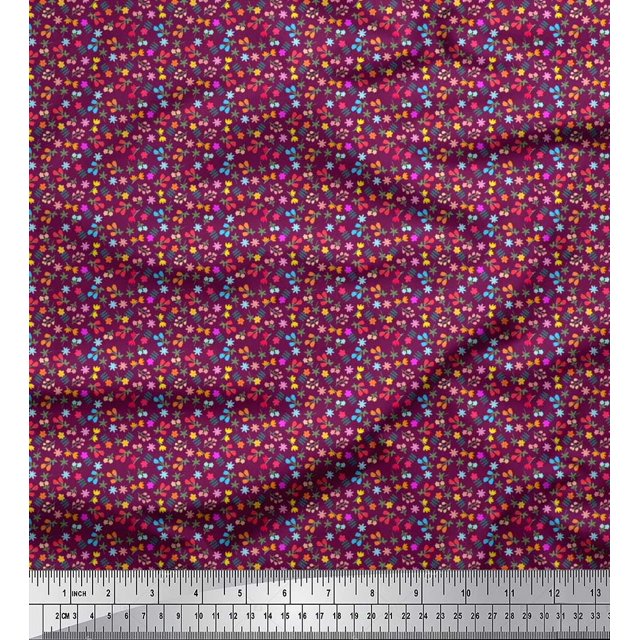 Soimoi Cotton Duck Fabric Leaves & Floral Artistic Printed Fabric 1 Yard 56 Inch Wide