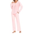 thumbnail image 1 of Timegard Womens Pajamas Sets Comfy Ruched Long Sleeve Round Neck Top and Pants Fall Loose Pjs Outfits, 1 of 6