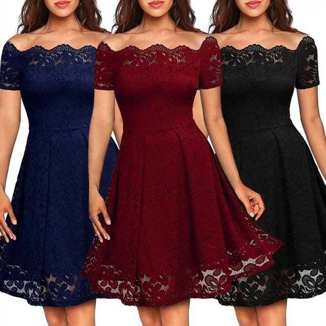 Robe en Dentelle Sans Bretelles à Manches Courtes pour Femme, Robe de Soirée Offerte en Bleu Marine, Bourgogne et Noir. Cette Jupe Princesse Mi-Longue Présente une Encolure Ronde, des Manches Courtes et des Détails en Dentelle Complexes avec un Motif floral. Fabriquée en chiffon avec une composition Principale de Tissu de 81 %-90 % Polypropylène, Elle Comprend une Fermeture Éclair et des accents de Surpiqûres. Convient aux occasions de cocktail et de Fête.