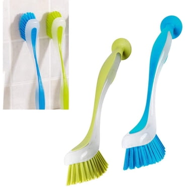 Brosse à Vaisselle Brosses pour Lave-Vaisselle Manche Long et Prise Douce Poils Doux Brosse à Vaisselle avec Ventouse Tasse 2 Pcs