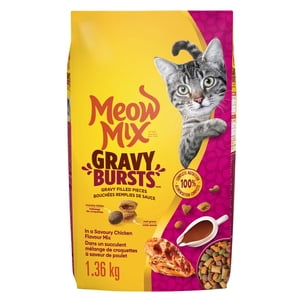 Meow Mix Gravy Bursts Aliments pour chats adultes complets dans une saveur de poulet savoureuse Mix 1.36 kg