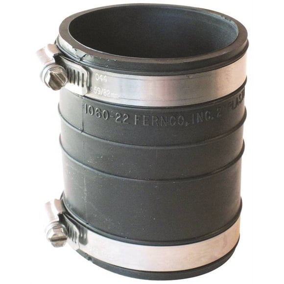 Fernco 1060 Flexible Pipe Coupling, 2 in x 3.95 in, Plastic Socket, 4.3 psi, PVC