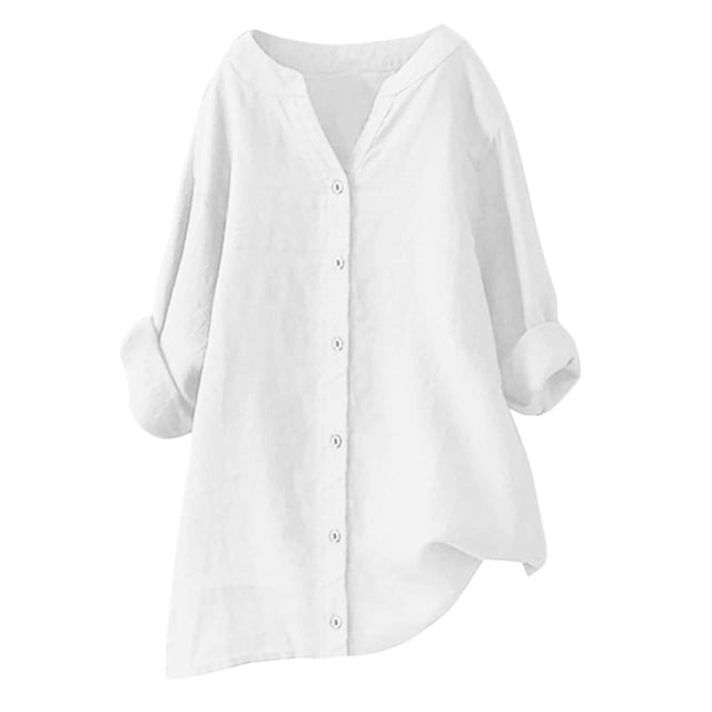 Penkiiy Womens Pullover Sweatshirt Plus Size,3/4 Sleeve Shirts V Neck Collared Button Down Shirt Tops with Pockets 3XL White