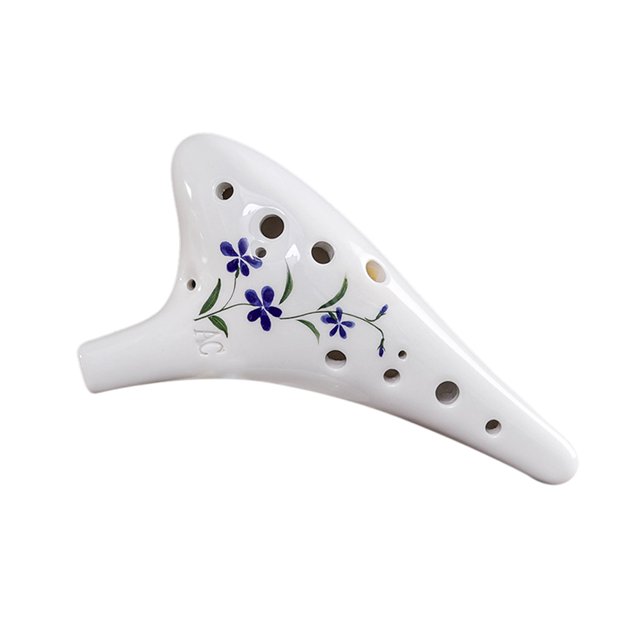Labymos 12 Holes Round Head Ceramic Ocarina Alto C Hand Painted Musical Instrument with Lanyard Music Score Protective Bag For Music Lover and Learner