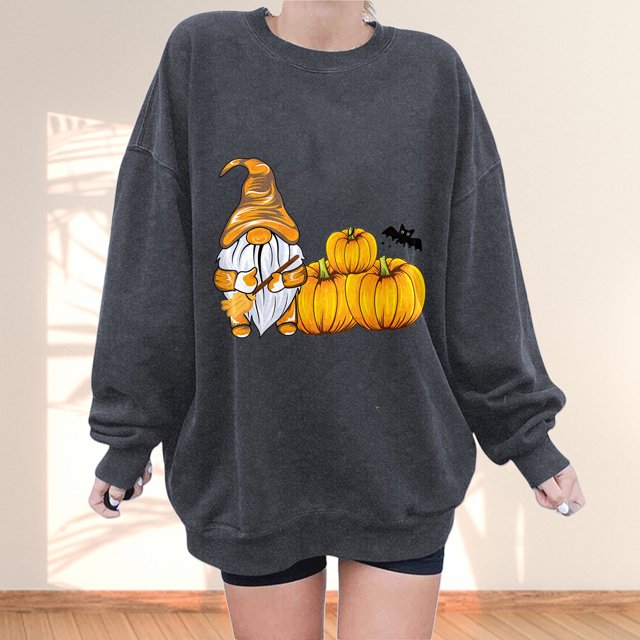 2023 Chandail en Molleton de Mode pour Femmes 50 % de Rabais Liquidation Mode Automne Hiver Halloween Nain Citrouille Imprimé Décontracté Sport Col Rond Survêtements Manches Longues