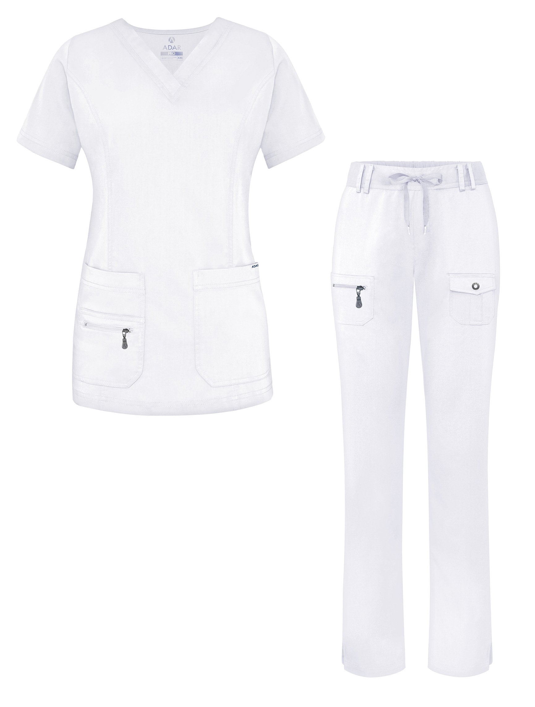 Adar Uniformes Ensemble de Sarrau pour Femmes - Haut à Col en V Amélioré/pantalon à Multiples Poches