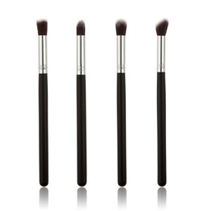 KAKOWELY Eyeshadow Brush Set 4pcs Eye Brushes Set Eyeshadow Blending Pencil Brush Make up Tool Cosmetic Makeup Eyeshadow Lip Eye Blush Foundation Power Brush Set Cosmetic Tool Kit (Black+Silver)