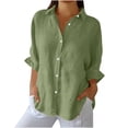 thumbnail image 1 of RKSTN Hauts pour Femmes Couleur Unie Coton et Lin Col Rabattu Chemises à Manches Longues Blouses Décontractées Printemps Été Polyvalentes Amples Grande Taille Hauts pour Femmes, 1 of 5