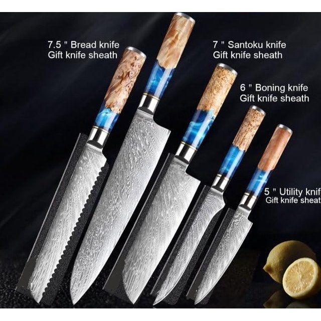 Cobalt Damascus Steel Knife Set