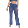 thumbnail image 2 of FOCUSNORM Women Hollow Out Pants Solid Color Elastic High Waist Trousers, 2 of 7