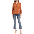 thumbnail image 2 of INSPIRE CHIC Blouse à Col en V pour Femme à Ourlet Rond Haut à Manches Longues G Orange, 2 of 6