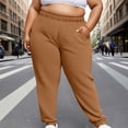 thumbnail image 2 of Women's Plus Size Pants High Waisted Drawstring Solid Color Sweatpants Elastic Taper Leg Lounge Joggers Pant Brown XXXXL, 2 of 6