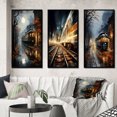 thumbnail image 1 of Designart "Train Misty Morning Painting II" Modern Framed Wall Art Set Of 3 - Yellow Train Frame Gallery Wall Set For Home Decor, 1 of 6
