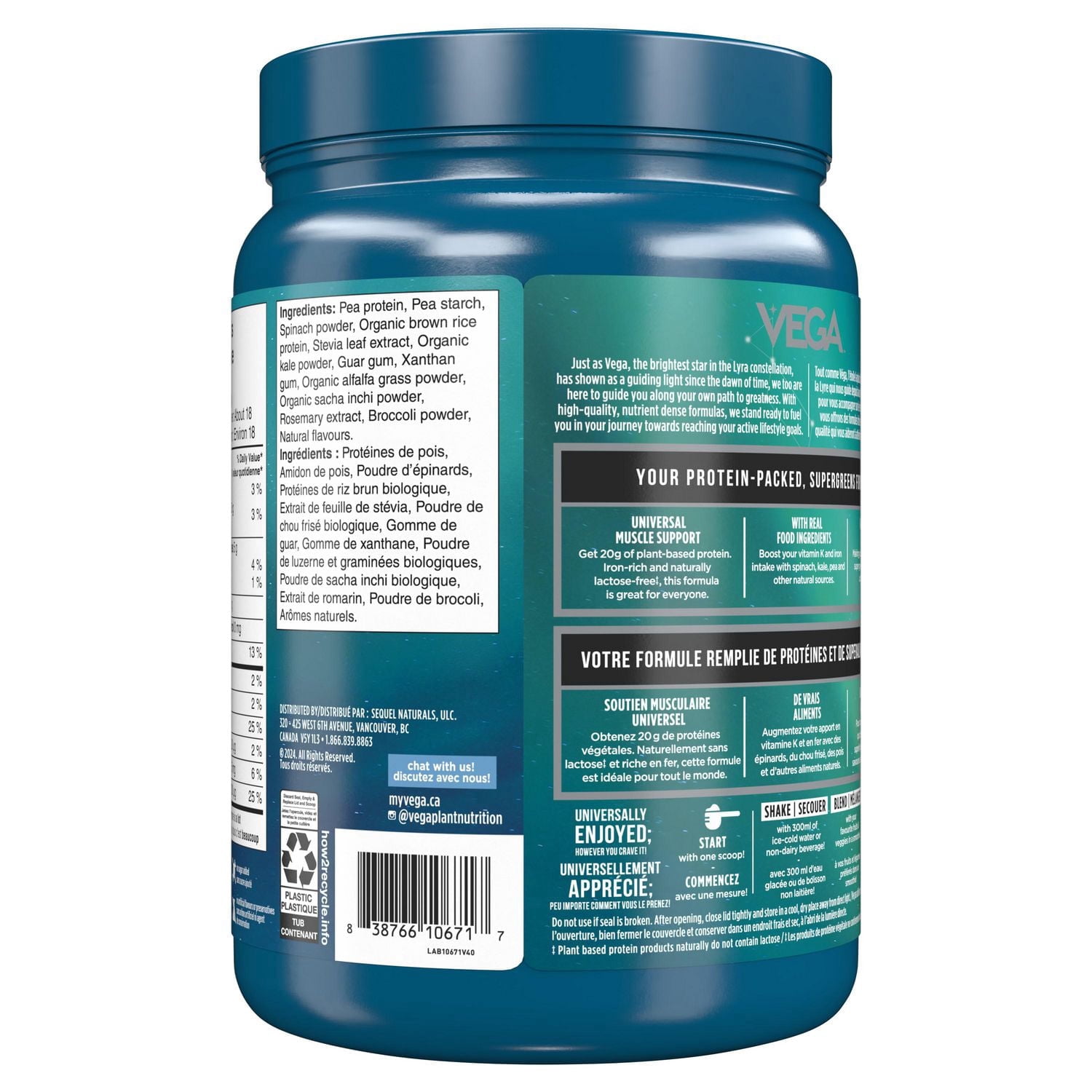 Vega Protéines + Superaliments verts CA – Vanille (526 g)