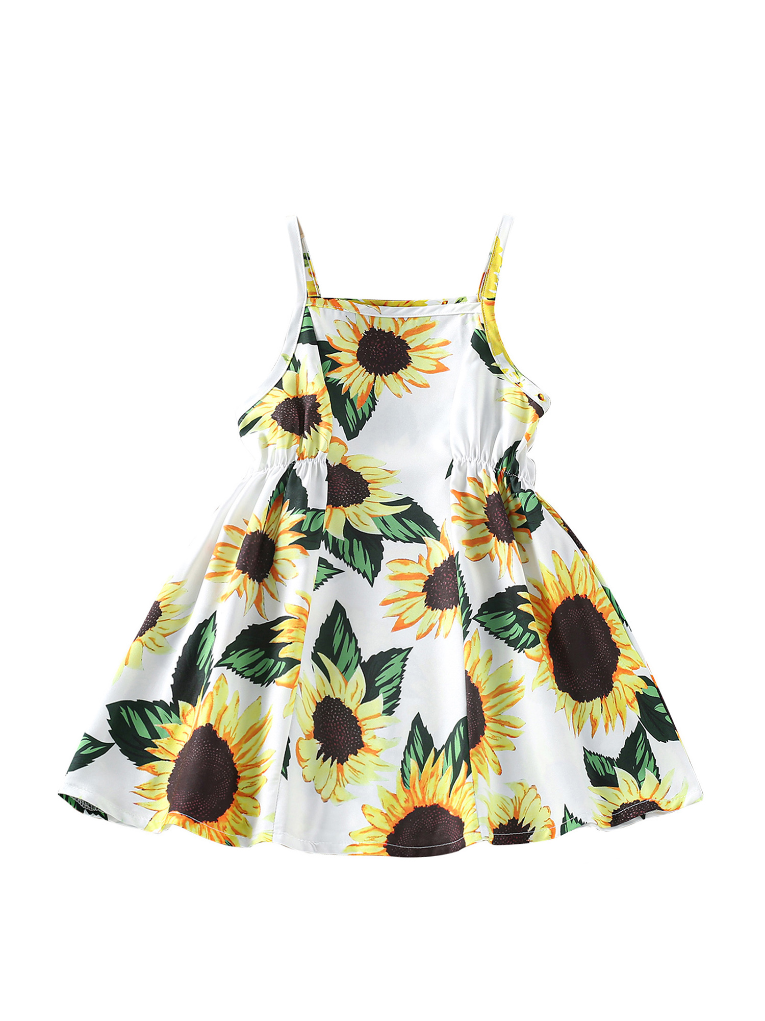 Kmbangi Robe d'Été à Bretelles pour Fillette, Mignonne, Sans Manches, à Encolure Carrée, Imprimé Tournesol, Robe de Princesse