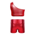 thumbnail image 3 of Oyolan Big Girls Gymnastic Workout Set 2PCS Crop Tops with Shorts 4-16 Years Sequins Dance Outfit Red 12, 3 of 7