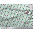 thumbnail image 3 of Soimoi Tissu en Velours Vert Feuilles, Rayures & Fleurs Roses Imprimé Couture BTY 58 Pouces de Large, 3 of 5