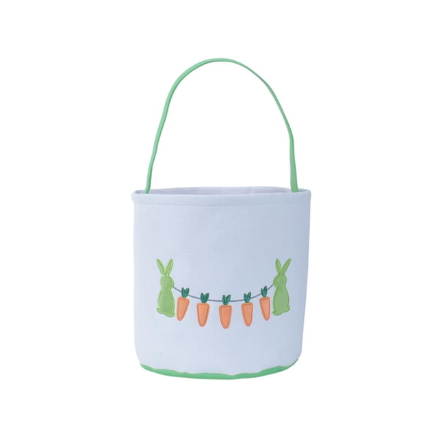 Eggs for Easter Egg Hunt Canvas Rabbits Basket 9.84x9.06 Inch, Easter Candy Gift Baskets for Children with Sturdy Handle & Spring Decor
