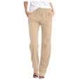 thumbnail image 1 of Yuyuzo Womens Casual Cotton Linen Pants High Waisted Drawstring Loose Fitted Trousers with Pockets, 1 of 5