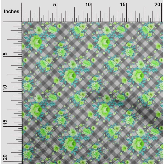 oneOone Polyester Lycra Fabric Leaves & Floral Check Print Fabric By The Yard 56 Inches Wide