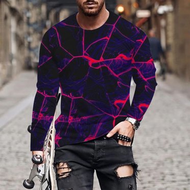 Meichang T-Shirt à Manches Longues pour Hommes Coupe Ajustée, T-Shirts Graphiques pour Hommes Vintage à Impression 3D, T-Shirts Fantaisie à Col Rond pour le Gym à Manches Longues pour Hommes