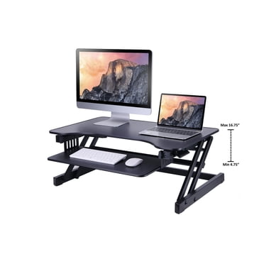 Rocelco 32" Height Adjustable Standing Desk Converter - Quick Sit Stand Up Dual Monitor Riser - Gas Spring Assist Tabletop Computer Workstation - Large Retractable Keyboard Tray  (Black)