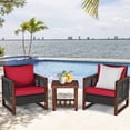 thumbnail image 1 of Costway Ensemble de Mobilier de Terrasse en Osier 3 Pcs Coussin Canapé Table Carrée Étagère Rouge, 1 of 10
