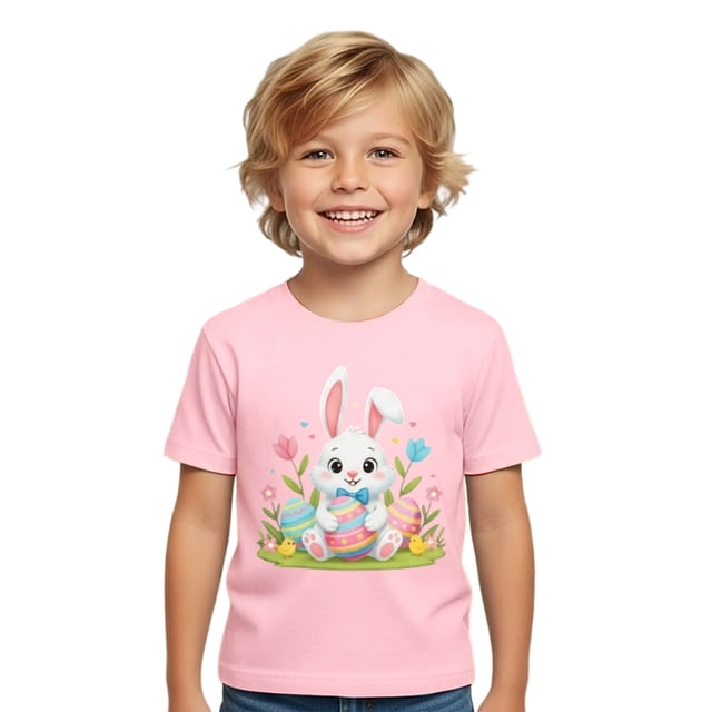MIASHUI T-Shirts Graphiques de Pâques pour Garçons Manches Courtes Décontractées Douces Hauts Colorés pour Enfants Rose, 12-13 Ans