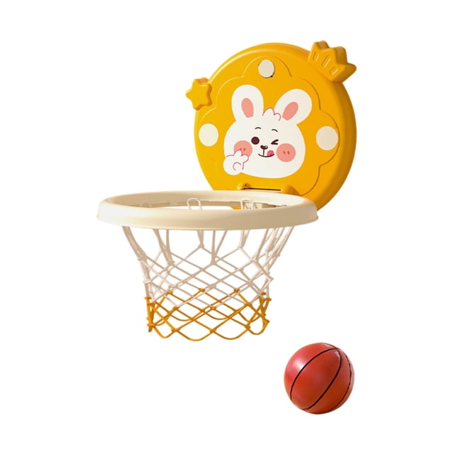 Indoor Hanging Basketball Hoop Set With Adjustable Height Folding Toy For Kids Sports Training Yellow Color Plastic Material Yellow