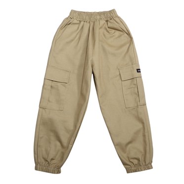 GDREDA Pantalons Cargo Taille Mi-Haute pour Garçons, Joggers Confortables Classiques Amples avec Poches Automne Hiver (Kaki, 11-12 Ans)