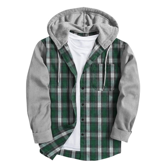 Penkiiy Mens Flannel Hoodie Plaid Shirt Long Sleeve Casual Button Down Flannel Shirt for Men 2XL Green