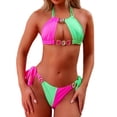 thumbnail image 4 of Jamicy Womens Bathing Suits 2 Piece Hot Spring Wear Women's Color-Coded Halter Swimsuit Crystal Side Lace-Up Two-Piece Bikini, 4 of 5