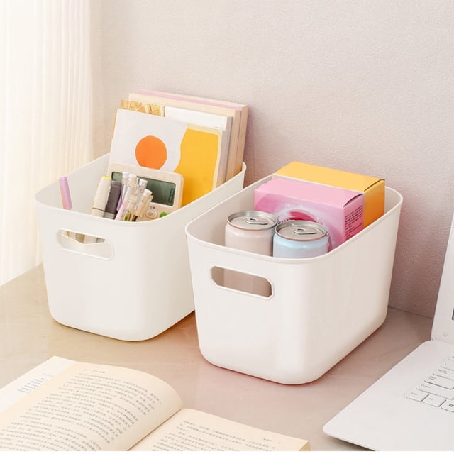 ZZkhGO 4 PCS Plastic Storage Box Set, Stackable Organizer Bins, Handled Containers for Books Clothes Snacks Toys