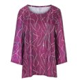 thumbnail image 4 of IROINID Liquidation Hauts Grande Taille pour Femmes Col Rond Manches Longues T-shirt Imprimé Blouse, Violet, 4 of 6