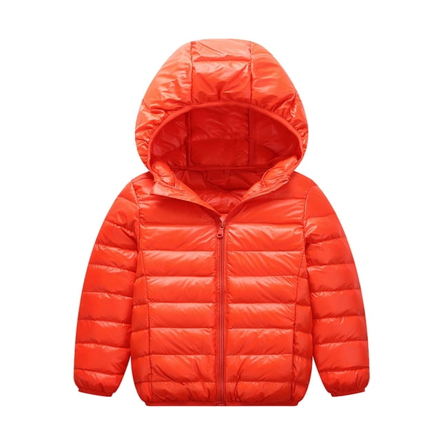 Innerwin Puffer Coat Solid Color Kids Cardigan Outdoor Hooded Neck Warm Down Jackets Orange 130cm