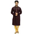 thumbnail image 2 of Atasi Men's Party Wear Linen Kurta Pyjama Set Brown Ethnic Shirt-Medium, 2 of 7