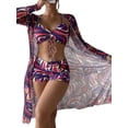 thumbnail image 1 of MAWCLOS Women Bathing Suit Ruched Swimsuit Three Pieces Swim Bikini Set Push Up Seaside Floral Print Swimming Suits Dark Purple L, 1 of 3